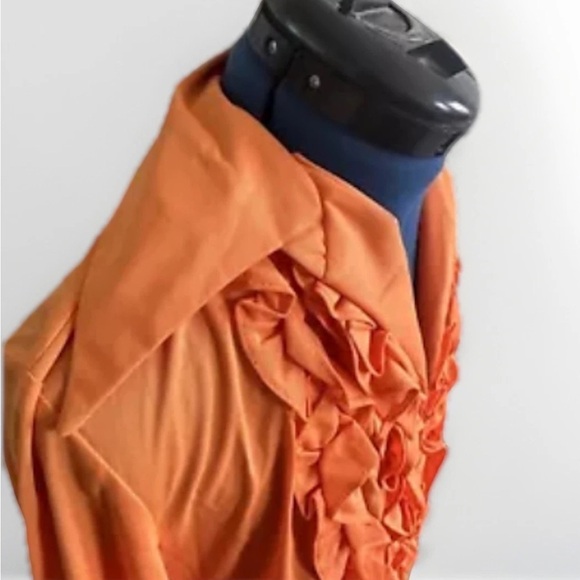 vintage 70s 80s orange zip up chiffon ruffle pleated maxi dress - Picture 9 of 10